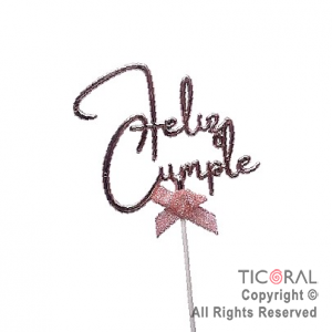 CAKE TOPPER FELIZ CUMPLE ROSA GOLD X 1